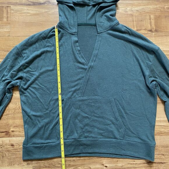 ZYIA Active L Pine Green Slouchy Short Boyfriend Knit Hoodie Lounge Soft Comfy - Picture 10 of 15